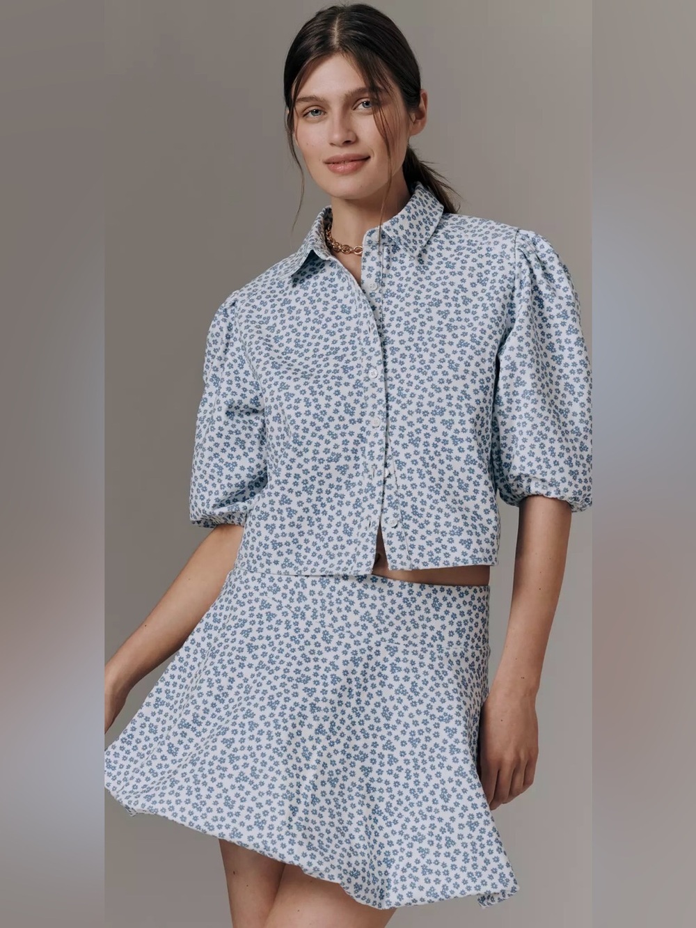 Maeve Anthropologie Printed Bubble Mini Skirt Blue and White Flowers Women’s XL